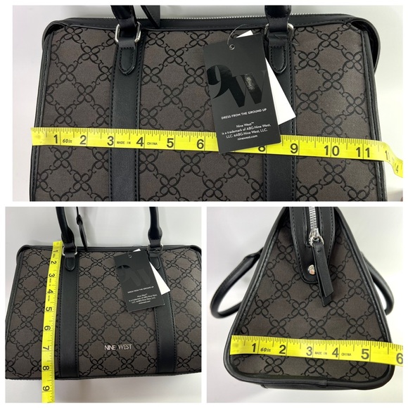 NEW Nine West Briar Satchel Purse Black Logo - Picture 11 of 12